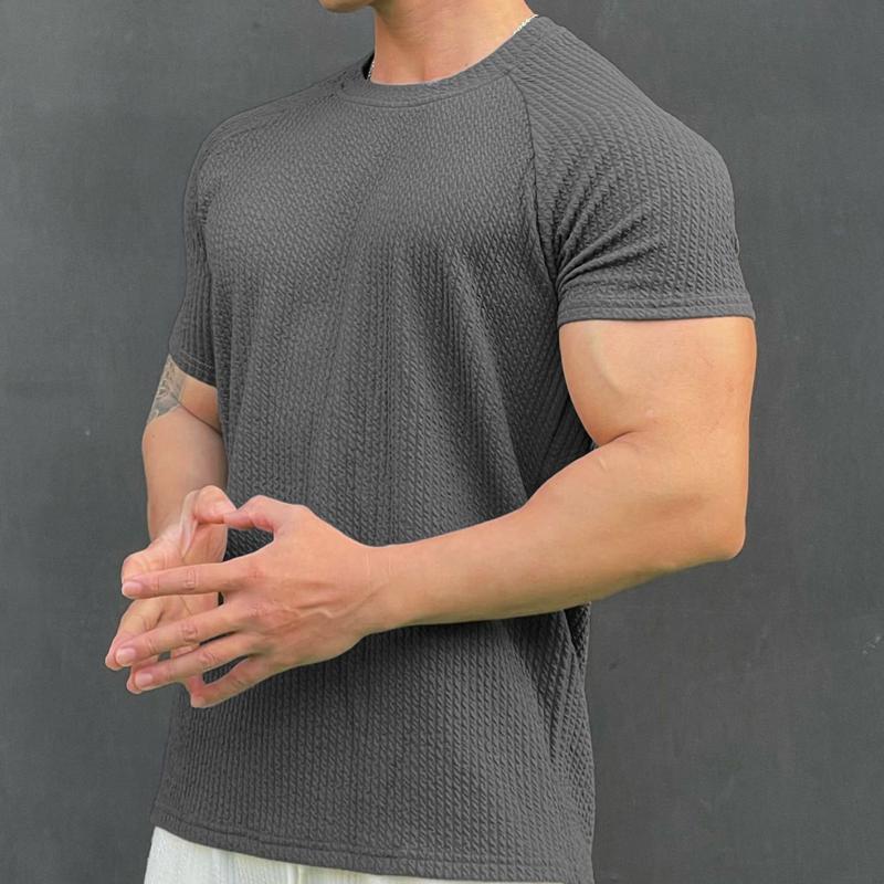 Camiseta deportiva informal de manga corta con cuello redondo y rayas lisas para hombre 18523718Z