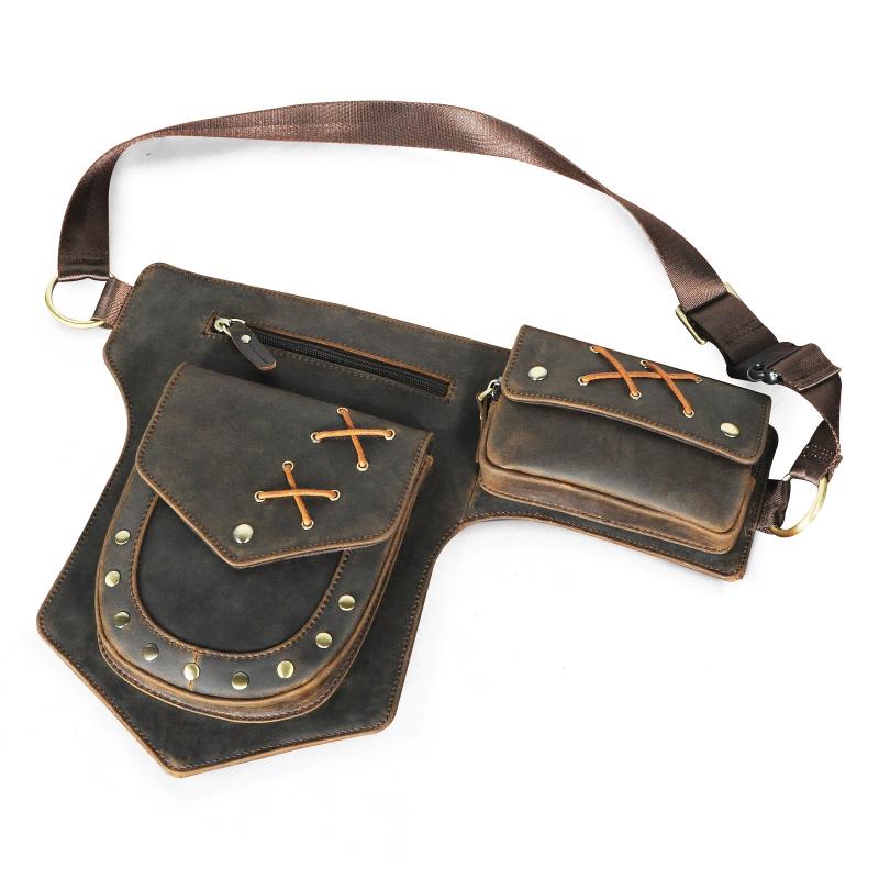 Men's Classic Retro Personality Outdoor Leather Waist Bag 60235114K