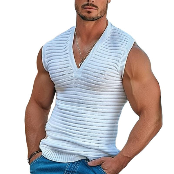 Men's Knitted Solid Color V-Neck Sleeveless Slim Fit Tank Top 66934498Y
