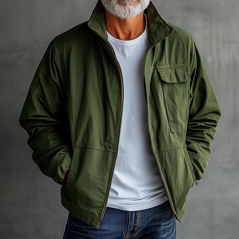 Men's Solid Color Stand Collar Chest Pocket Cargo Jacket 34064774Z