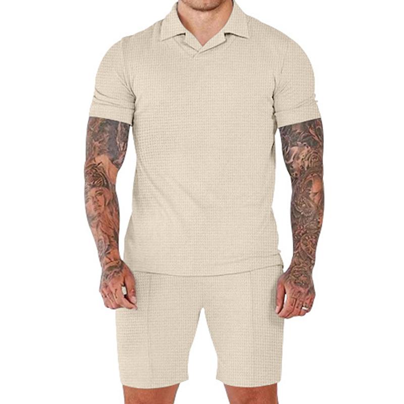 Herren Poloshirt mit Waffelmuster und kurzen Ärmeln, Freizeit-Set 89786181Z