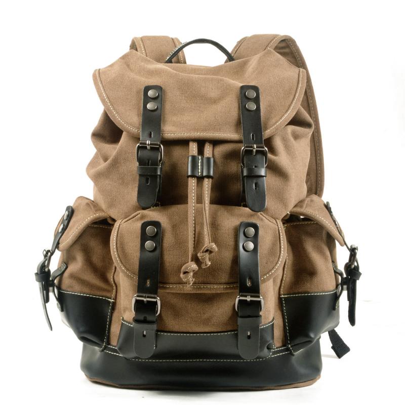 Herren Vintage Outdoor Canvas Nähte Leder Multi-Pocket Rucksack 19083234Y