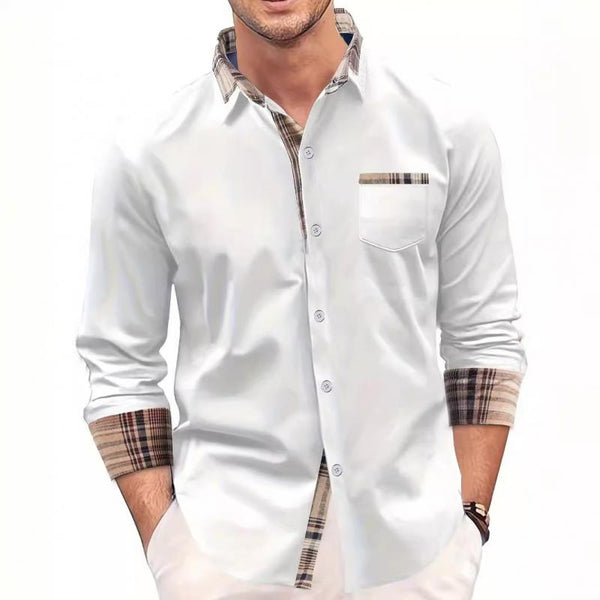 Men's Plaid Patchwork Chest Pocket Long Sleeve Shirt 99261692Y