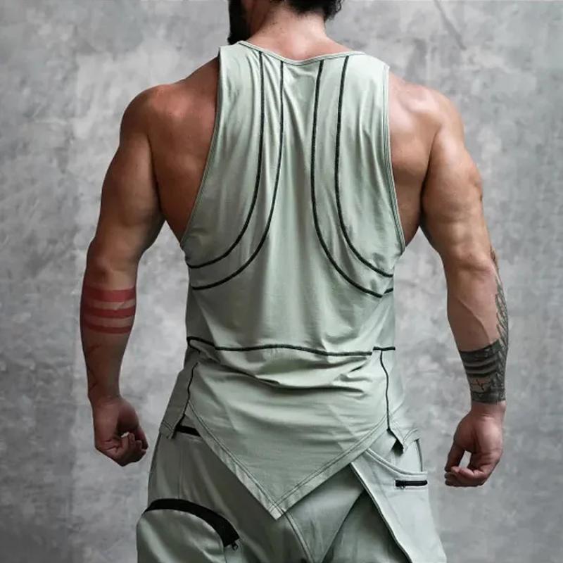Men's Solid Irregular Hem Sleeveless Fitness Sports Tank Top 59534186Z