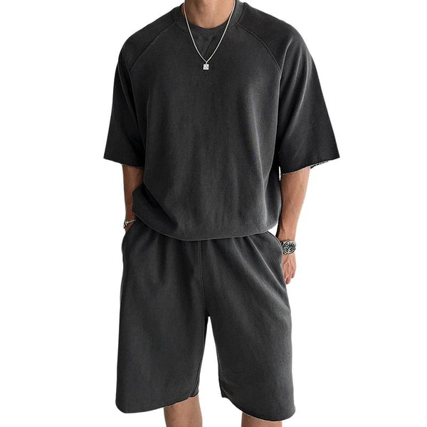 Men's Solid Color Loose Round Neck Short Sleeve T-shirt Shorts Casual Set 03129402Z