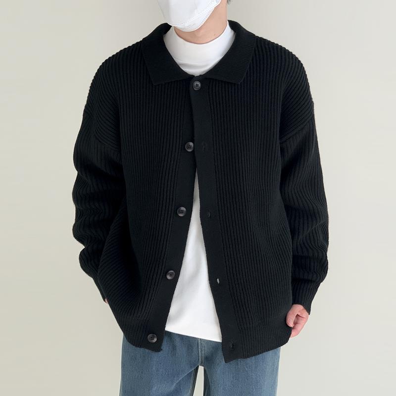 Cárdigan de punto de botonadura sencilla con solapas sueltas de color liso para hombre 54927594Z