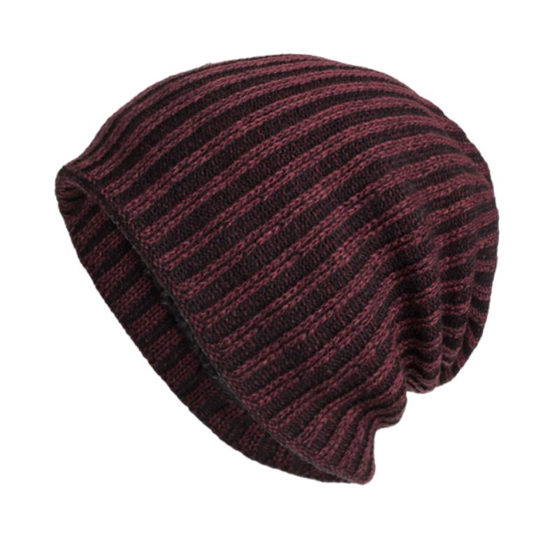 Retro bicolore strisce verticali trecce fodera in flanella caldo cappello lavorato a maglia 91885808Y