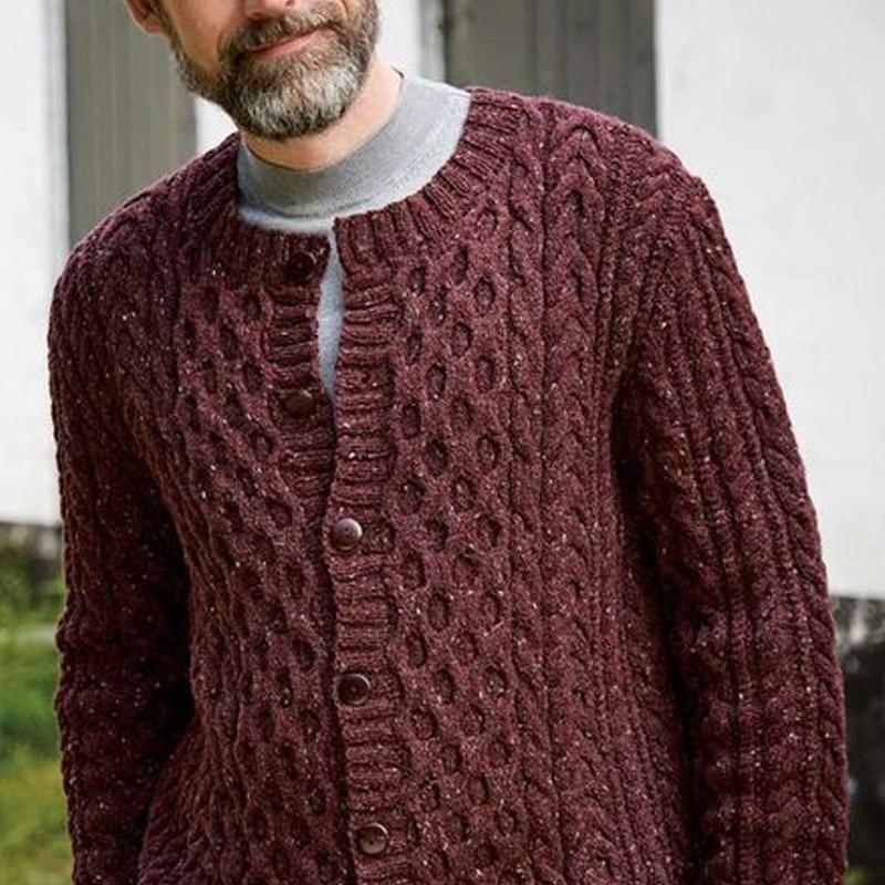 Men's Solid Round Neck Single Breasted Knit Cardigan 18392504Z