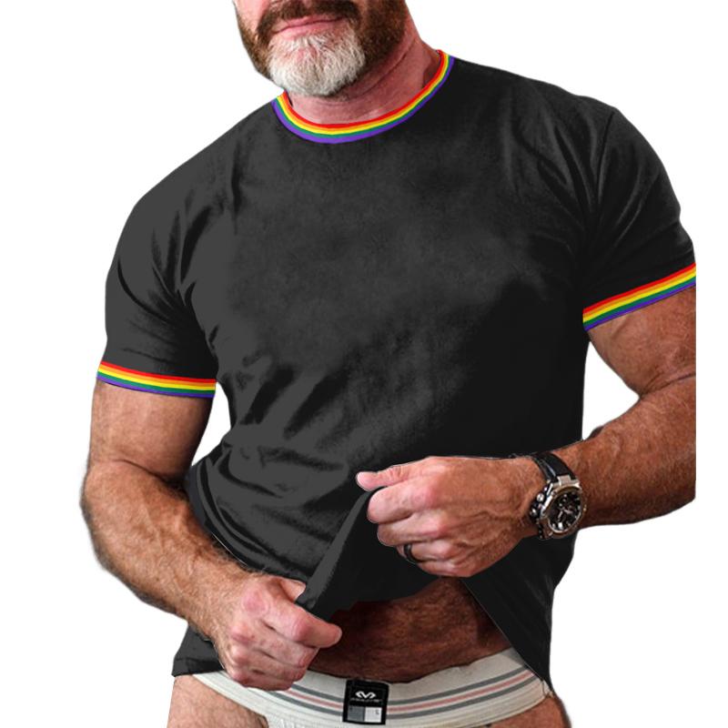 【Envío en 24 horas】Camiseta de manga corta con cuello redondo y diseño de rayas de arcoíris para hombre 65266815Y