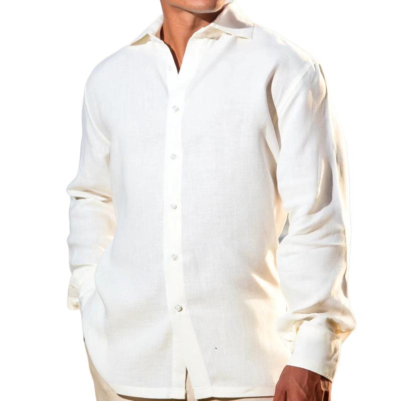 Men's Solid Color Lapel Long Sleeve Shirt 23998060X