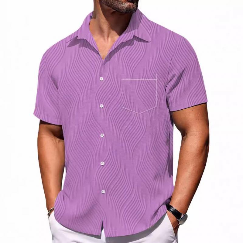 Camisa casual casual de manga corta y botonadura sencilla con solapa lisa para hombre 72288474Z