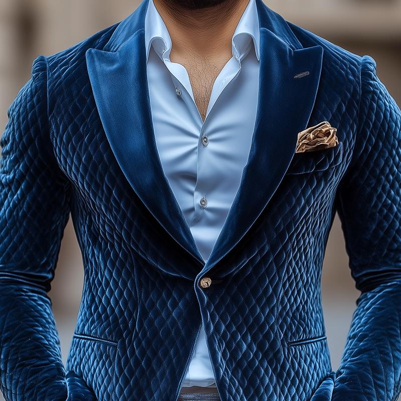 Blazer décontracté vintage à un bouton en velours losange et losange 35085831Z
