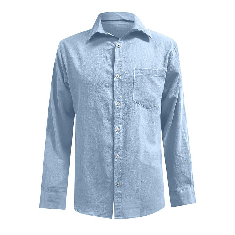 Camisa informal de lino de manga larga con solapa lisa y botonadura sencilla para hombre 16898700Z