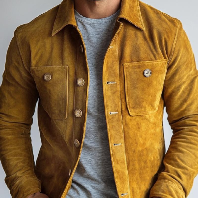 Giacca monopetto da uomo in pelle scamosciata vintage con tasca sul petto 16710986Y