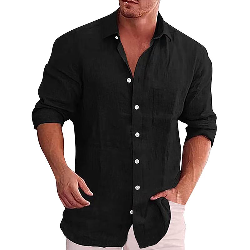 Camisa informal de lino de manga larga con solapa lisa y botonadura sencilla para hombre 16898700Z