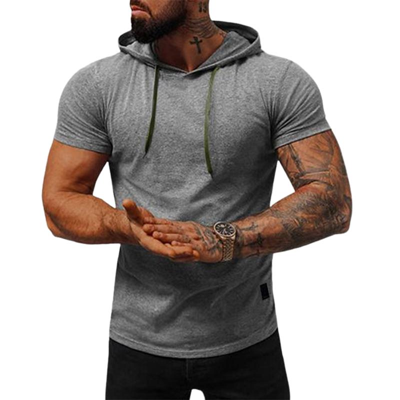 Sweat à capuche à manches courtes de couleur unie pour hommes 90766212X