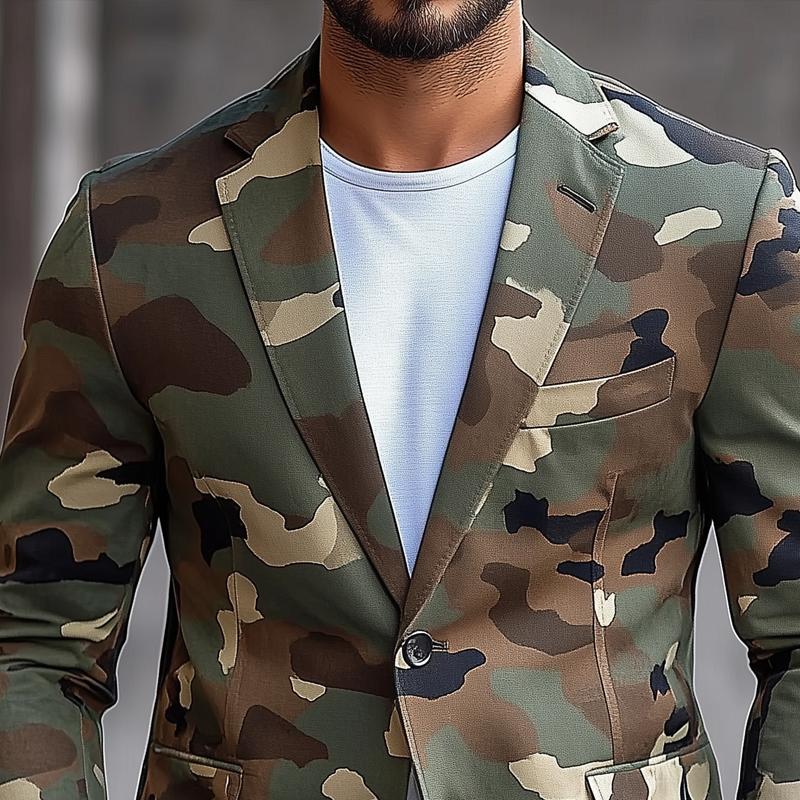 Blazer casual monopetto con revers a tacca, stile retrò mimetico da uomo 86031799Z