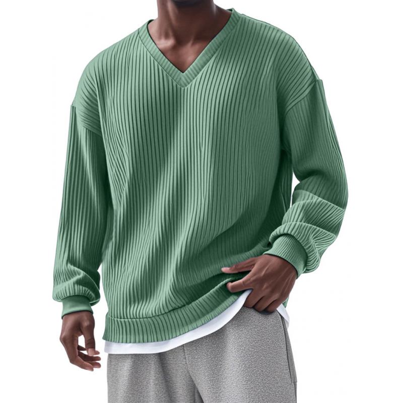 T-shirt casual da uomo a maniche lunghe con scollo a V e righe 54180863M