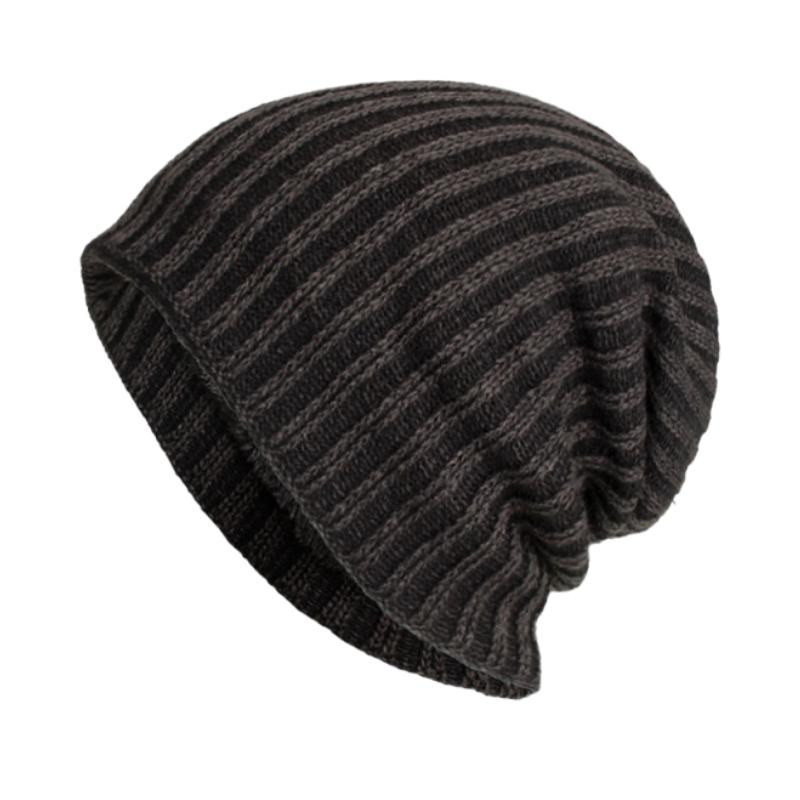 Retro bicolore strisce verticali trecce fodera in flanella caldo cappello lavorato a maglia 91885808Y