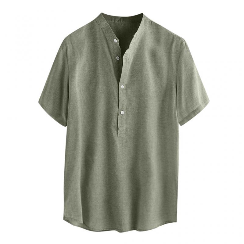 Camicia casual da uomo in cotone e lino con colletto Henley a maniche corte 23292927Z