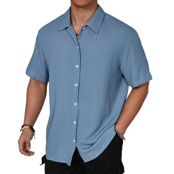 Men's Textured Solid Color Cotton and Linen Lapel Shirt Shirt 83778020X