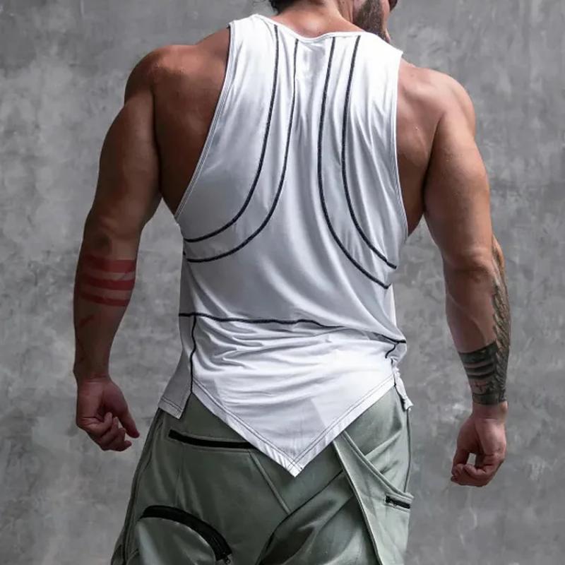 Men's Solid Irregular Hem Sleeveless Fitness Sports Tank Top 59534186Z