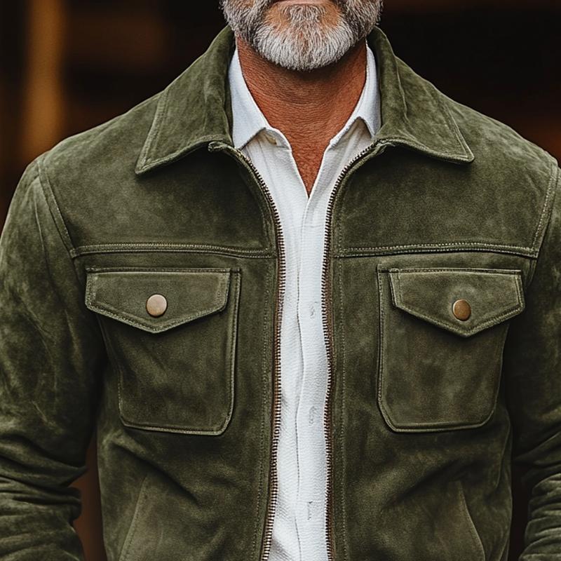 Veste décontractée à fermeture éclair et revers en daim à bordure rayée pour homme 09306742Z