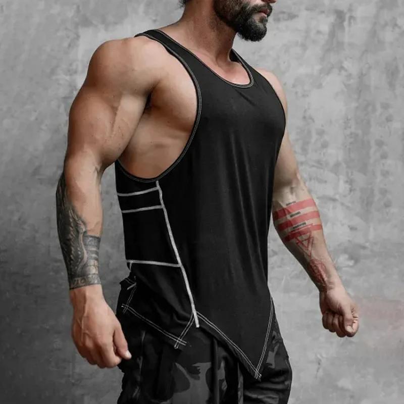 Men's Solid Irregular Hem Sleeveless Fitness Sports Tank Top 59534186Z