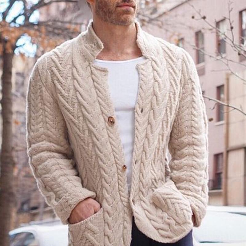【Spedizione in 24 ore】Cardigan monopetto in maglia a trecce con colletto alto vintage da uomo 26165463Z