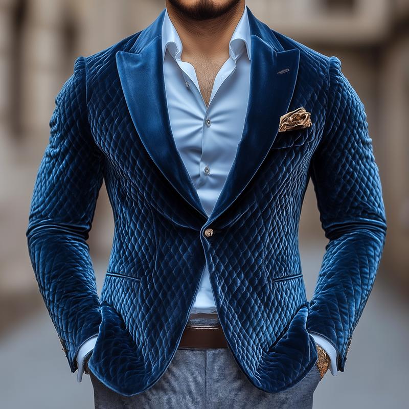 Blazer décontracté vintage à un bouton en velours losange et losange 35085831Z
