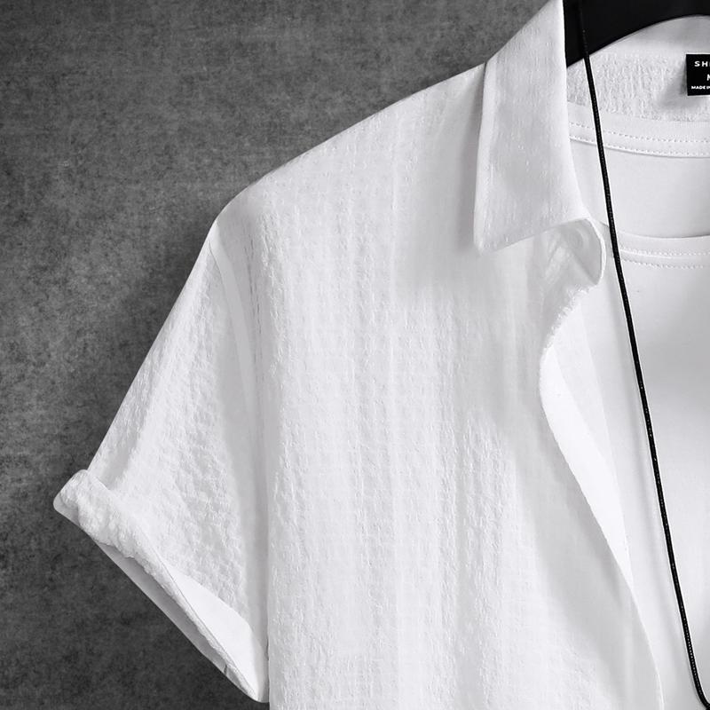 Camisa casual de manga corta con solapa lisa para hombre 91342146Z