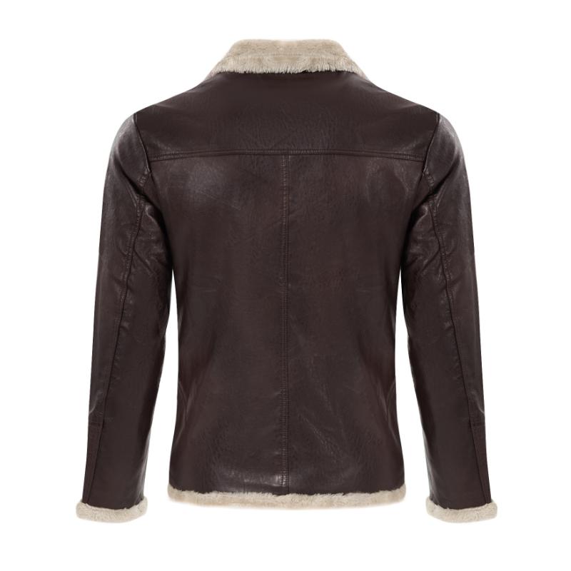 Chaqueta de cuero de corte entallado con cremallera y solapa de piel gruesa y cálida estilo vintage para hombre 68759096M
