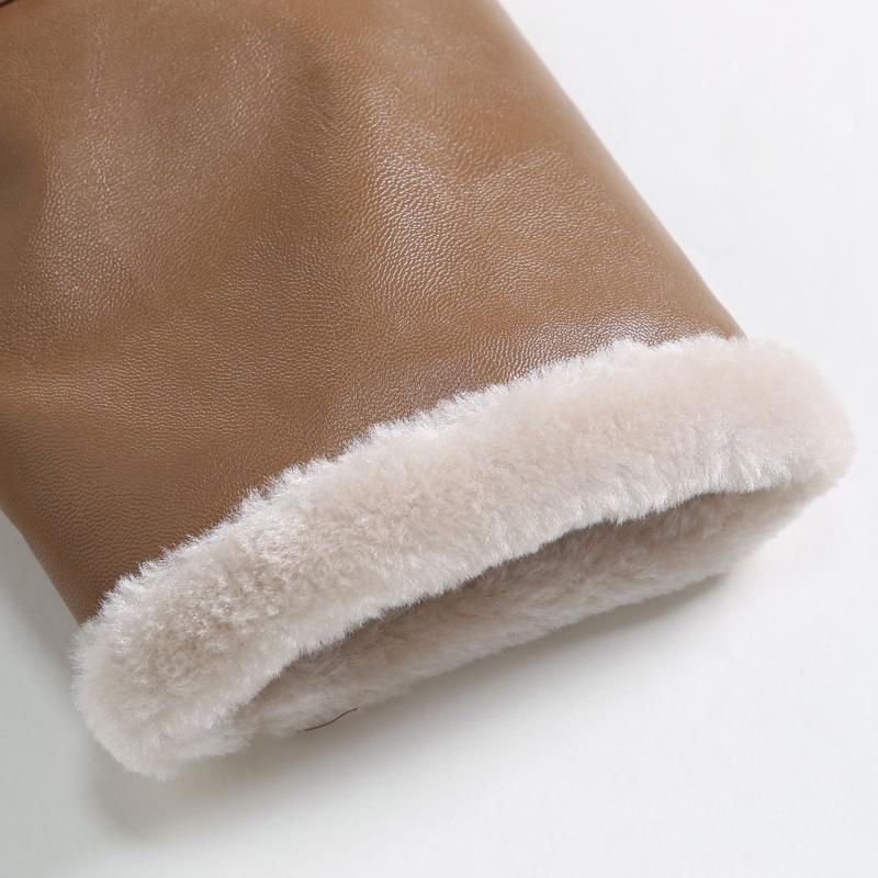 Chaqueta de cuero de corte entallado con cremallera y solapa de piel gruesa y cálida estilo vintage para hombre 68759096M