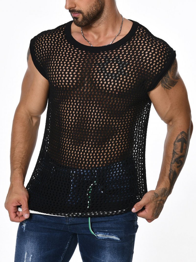 Men's Knitted Hollow Casual Sleeveless Tank Top 69366196Y