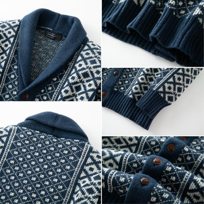 Vintage jacquard sjalkrage, enkelspent strikket cardigan for menn 28838853M