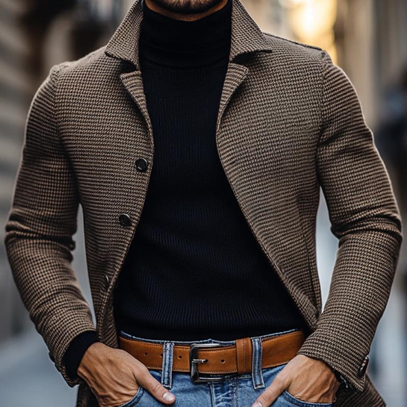 Herren-Blazer im Vintage-Stil mit Hahnentrittmuster und Revers, einreihig, Slim Fit, 76167581M