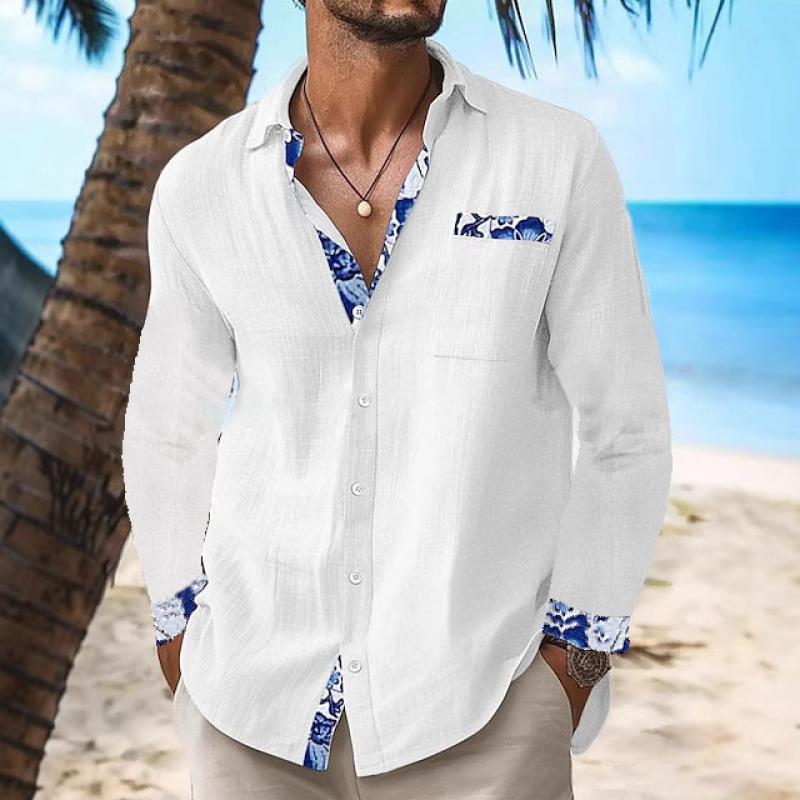 Herren Langarmhemd mit Printdekor und Revers 63725351Z