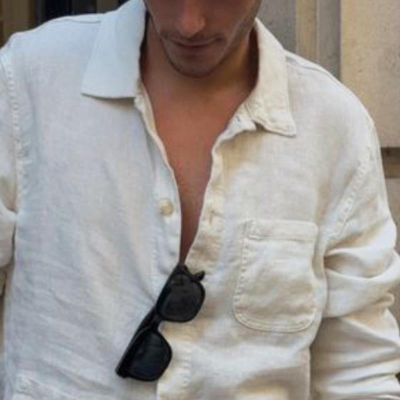 Camicia a maniche lunghe con tasca casual vintage da uomo 84721279TO