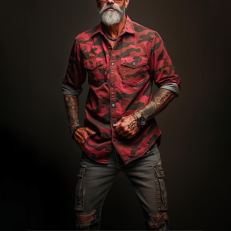 【Expédition 24 heures】Chemise cargo camouflage à revers et poche poitrine pour homme 17623334Z