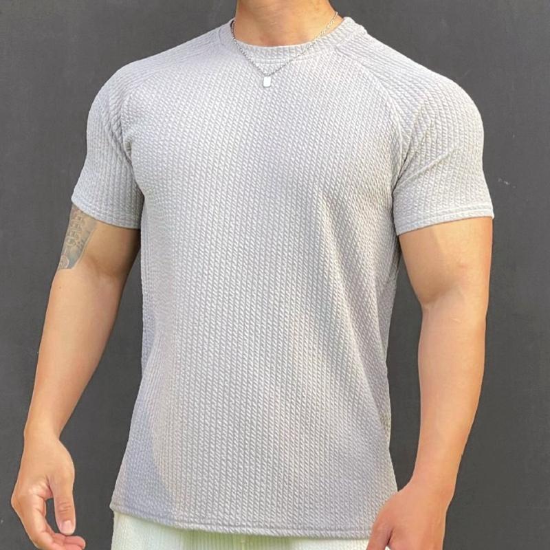 Camiseta deportiva informal de manga corta con cuello redondo y rayas lisas para hombre 18523718Z