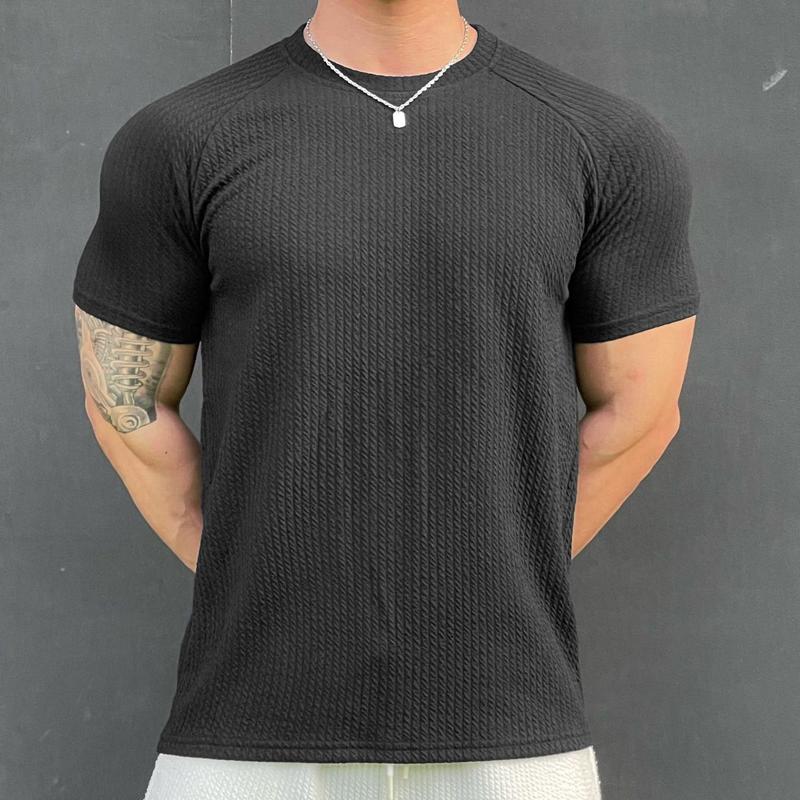Camiseta deportiva informal de manga corta con cuello redondo y rayas lisas para hombre 18523718Z