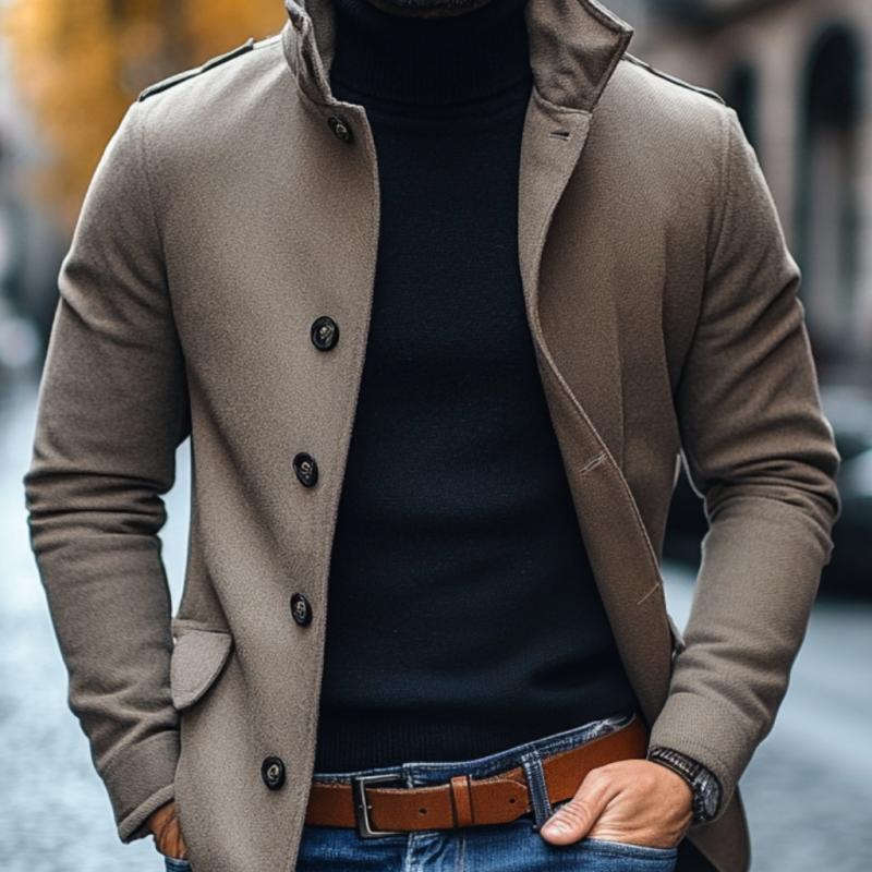 Cappotto corto monopetto slim fit casual da uomo in misto lana con revers 85856791M