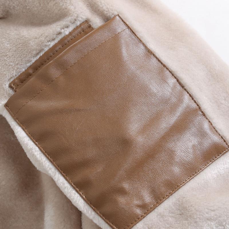 Chaqueta de cuero de corte entallado con cremallera y solapa de piel gruesa y cálida estilo vintage para hombre 68759096M