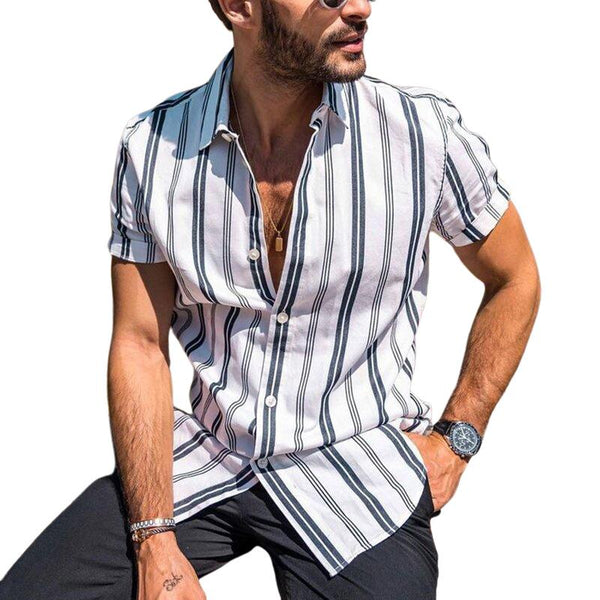 Men's Striped Print Short Sleeve Shirt 00873871Y