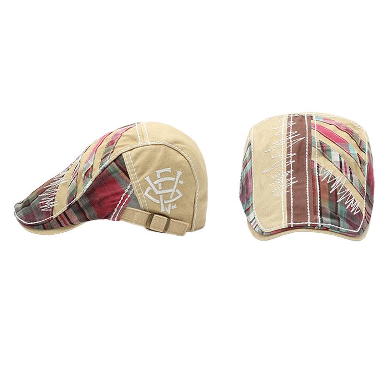 Cappello basco a quadri con cuciture retrò da uomo 35528198U