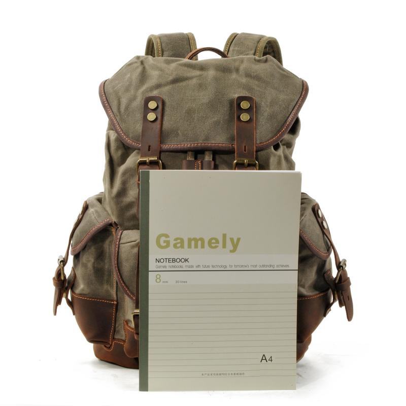 Herren Vintage Outdoor Canvas Nähte Leder Multi-Pocket Rucksack 19083234Y