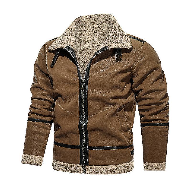 Chaqueta holgada con cremallera y solapa cálida de lana de cordero de gamuza vintage para hombre 86689349M