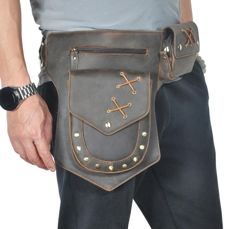 Men's Classic Retro Personality Outdoor Leather Waist Bag 60235114K