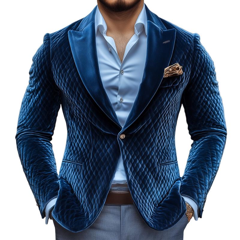 Blazer décontracté vintage à un bouton en velours losange et losange 35085831Z