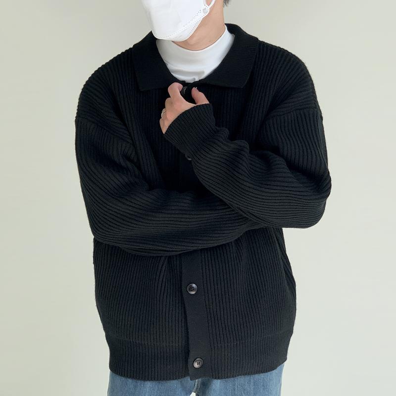Cárdigan de punto de botonadura sencilla con solapas sueltas de color liso para hombre 54927594Z